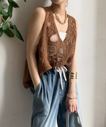 DOUDOU(ドゥドゥ) 【追加生産決定！/新色追加】刺繍前後2WAYレースタンク