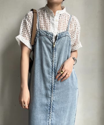 DOUDOU(ドゥドゥ) 【WEB限定】カットワークレースハーフスリーブシャツ