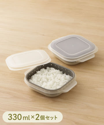 3COINS(スリーコインズ) 《冷凍・電子レンジ対応》ごはん保存容器2個セット：330ml／KITINTO