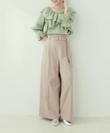 NICE CLAUP / OLIVE des OLIVE OUTLET(ナイスクラップ  / オリーブ デ オリーブ アウトレット) 【natural couture】Dカンベルト付きアシメハイウエストパンツ