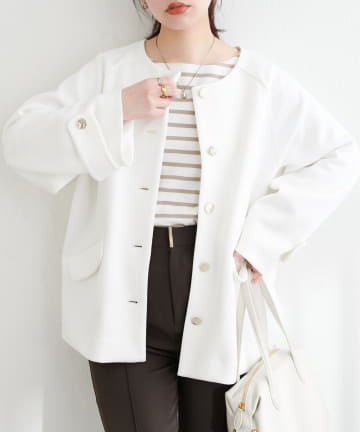 NICE CLAUP / OLIVE des OLIVE OUTLET(ナイスクラップ  / オリーブ デ オリーブ アウトレット) 【natural couture】ダンボールニット金釦ミドルジャケット