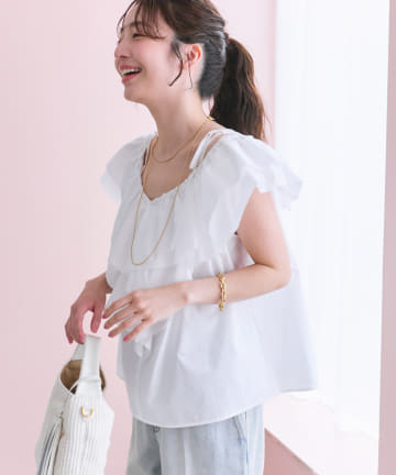 La boutique BonBon(ラブティックボンボン) 【取り入れやすいトレンド】コットンシルクラッフルブラウス