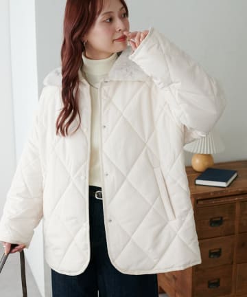 【軽量アウター/着映え/WEB限定】襟ファーキルトジャケット