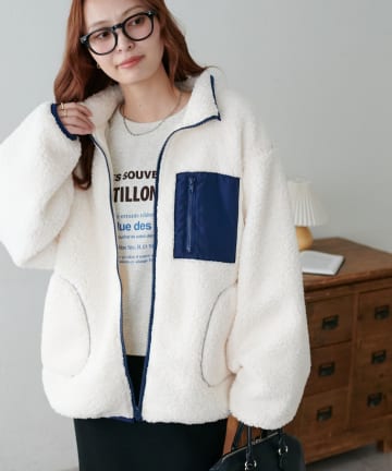 DISCOAT(ディスコート) 【軽量アウター/体型カバー】配色オーバーブルゾン《WEB限定》