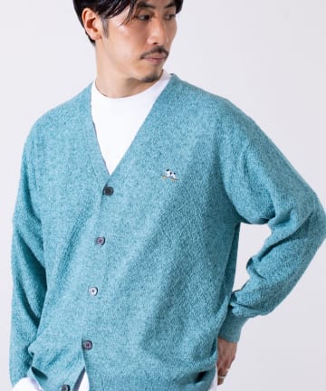 【GLOSTER】フレンチブルドッグ刺繍 リネン混 カーディガン Vネック