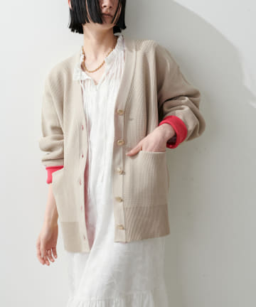 NICE CLAUP / OLIVE des OLIVE OUTLET(ナイスクラップ  / オリーブ デ オリーブ アウトレット) 【LARUTA】配色ポリミドル金ボタンカーデ