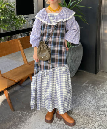 OUTLET(アウトレット) 【Ciaopanic】H.Sパッチワークチェックロングワンピース