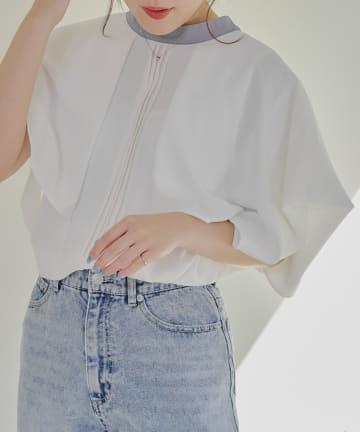 NICE CLAUP / OLIVE des OLIVE OUTLET(ナイスクラップ  / オリーブ デ オリーブ アウトレット) 【RMAF】【WEB限定】配色ケープボウタイブラウス