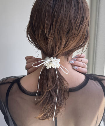 【オケージョン】リボンパールヘアゴム