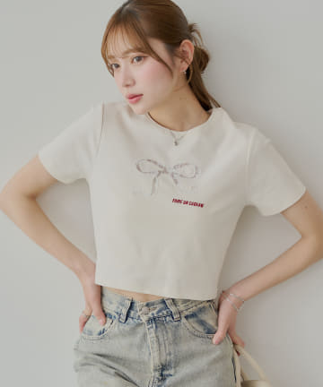 レースリボン刺繍チビT