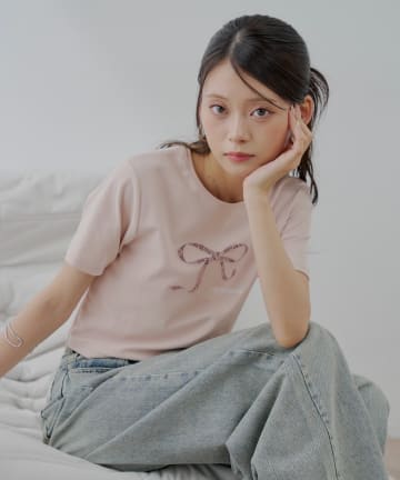 Chico(チコ) レースリボン刺繍チビT