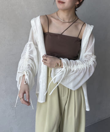Thevon.(ゼヴォン) 袖シャーリングメッシュシアーシャツ