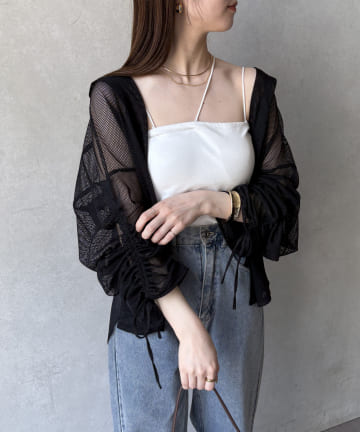 Thevon.(ゼヴォン) 袖シャーリングメッシュシアーシャツ