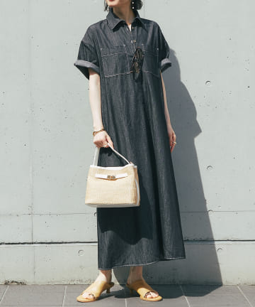 un dix cors(アンディコール) 《2サイズ・大人カジュアルなムードに》半袖デニムシャツワンピース