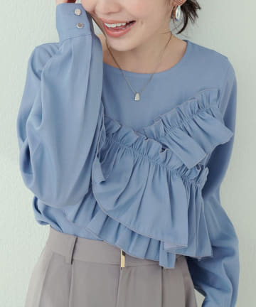 NICE CLAUP / OLIVE des OLIVE OUTLET(ナイスクラップ  / オリーブ デ オリーブ アウトレット) 【natural couture】アシメフリルブラウス