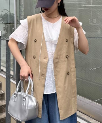 CIAOPANIC TYPY(チャオパニックティピー) ノーカラーリネン混ジレ