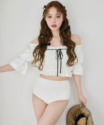 one after another NICE CLAUP(ワンアフターアナザー ナイスクラップ) swimwear/シャーリング配色リボン(3点セット)