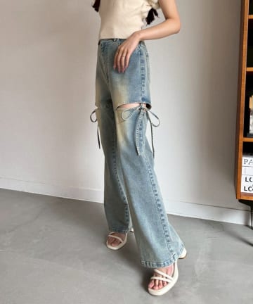 one after another NICE CLAUP(ワンアフターアナザー ナイスクラップ) サイドあき美脚ストレッチデニム