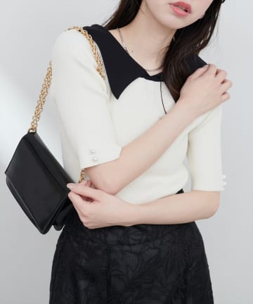 【WEB限定】衿付きシンプルリブニットプルーバー