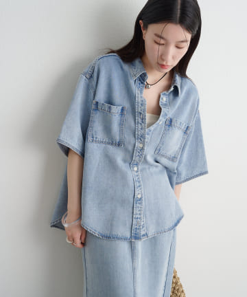 【セットアップ着用可能◎】セルロースデニムシャツ