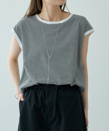 PUAL CE CIN(ピュアルセシン) 【汗シミ防止】ワンポイントロゴフレンチスリーブTシャツ