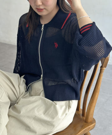 CPCM(シーピーシーエム) 【U.S. POLO ASSN.】襟付きメッシュカーディガン
