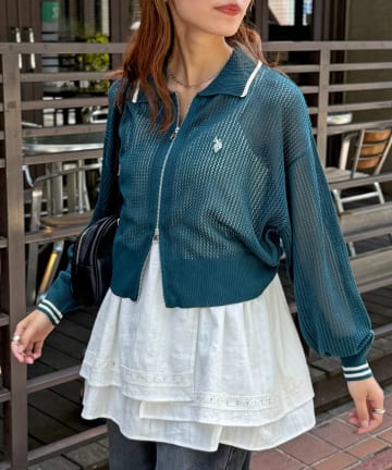 CPCM(シーピーシーエム) 【U.S. POLO ASSN.】襟付きメッシュカーディガン