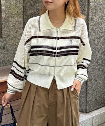 CPCM(シーピーシーエム) 【U.S. POLO ASSN.】襟付きメッシュカーディガン