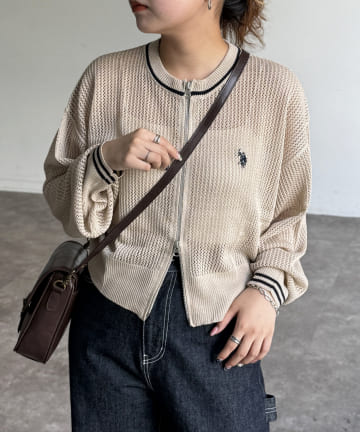 【U.S. POLO ASSN.】クルーネックメッシュカーディガン