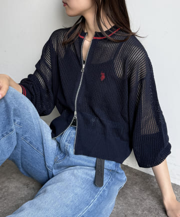 CPCM(シーピーシーエム) 【U.S. POLO ASSN.】クルーネックメッシュカーディガン