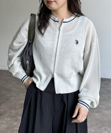 CPCM(シーピーシーエム) 【U.S. POLO ASSN.】クルーネックメッシュカーディガン