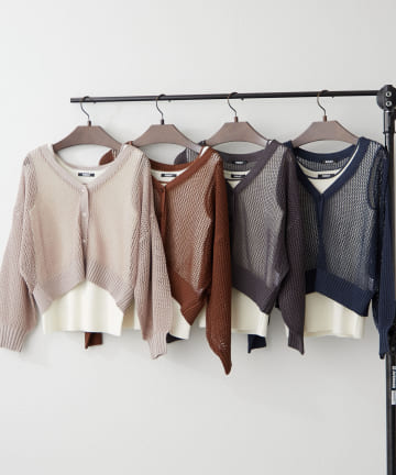 NICE CLAUP / OLIVE des OLIVE OUTLET(ナイスクラップ  / オリーブ デ オリーブ アウトレット) 2枚セット【RMAF】メッシュカーデ+配色リブタンク