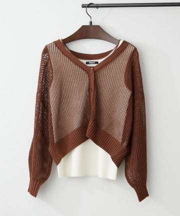 NICE CLAUP / OLIVE des OLIVE OUTLET(ナイスクラップ  / オリーブ デ オリーブ アウトレット) 2枚セット【RMAF】メッシュカーデ+配色リブタンク