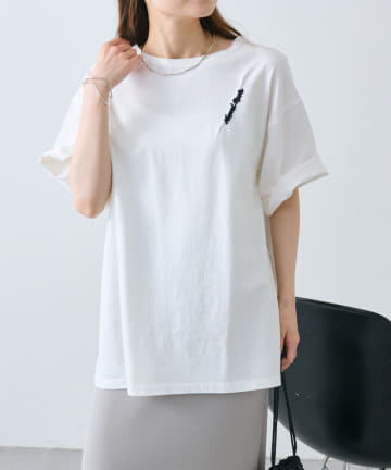 PUAL CE CIN(ピュアルセシン) タックロゴ刺繍Tシャツ