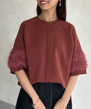 Chez toi(シェトワ) 袖シャギー軽量ニットプルオーバー