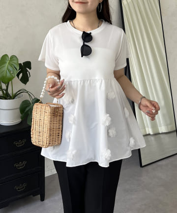 フラワーモチーフペプラムTシャツ