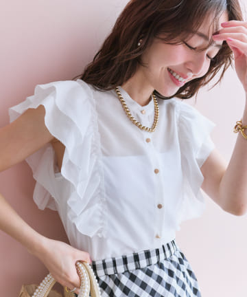 La boutique BonBon(ラブティックボンボン) 【最強お上品ブラウス】ラッフルフリルスリーブブラウス