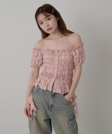 サイドフリルオフショルTシャツ