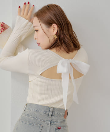 【Chico】バック開きリボンニット
