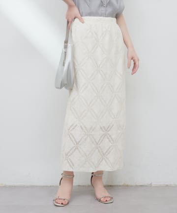 NICE CLAUP / OLIVE des OLIVE OUTLET(ナイスクラップ  / オリーブ デ オリーブ アウトレット) 【natural couture】幾何柄レースタイトスカート