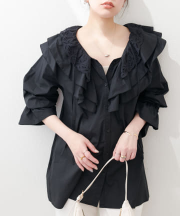 【natural couture】ラッフルレース衿チュニックブラウス