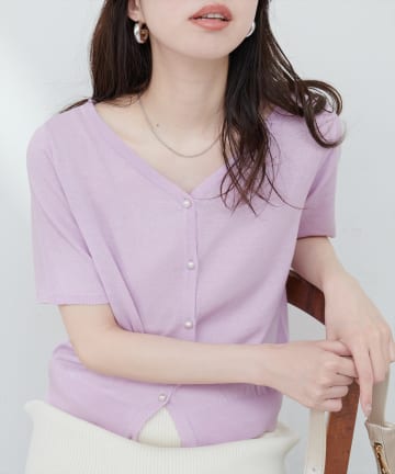 花刺繍ネック+Vネック2WAYニット