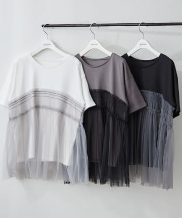 Remind me and forever(リマインドミーアンドフォーエバー) 体型カバーにも◎、チュールドッキングTシャツ