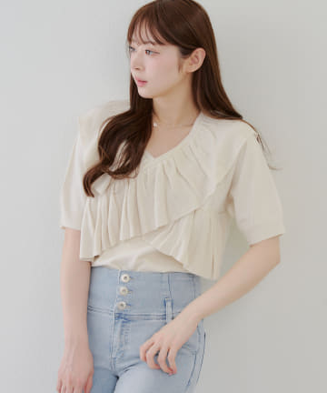 NICE CLAUP / OLIVE des OLIVE OUTLET(ナイスクラップ  / オリーブ デ オリーブ アウトレット) 【RMAF】クロスフリル半袖ニット