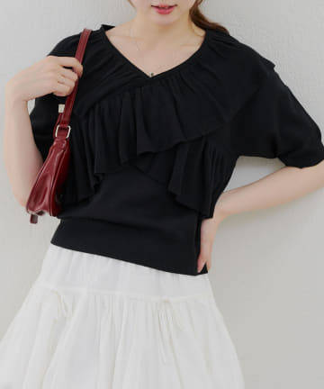 NICE CLAUP / OLIVE des OLIVE OUTLET(ナイスクラップ  / オリーブ デ オリーブ アウトレット) 【RMAF】クロスフリル半袖ニット