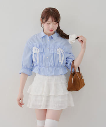 NICE CLAUP / OLIVE des OLIVE OUTLET(ナイスクラップ  / オリーブ デ オリーブ アウトレット) 【RMAF】【これ一枚でコーデの主役に！】レースリボンフリルブラウス