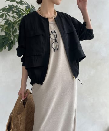 DOUDOU(ドゥドゥ) 【WEB限定】フェイクリネンドロストショートブルゾン