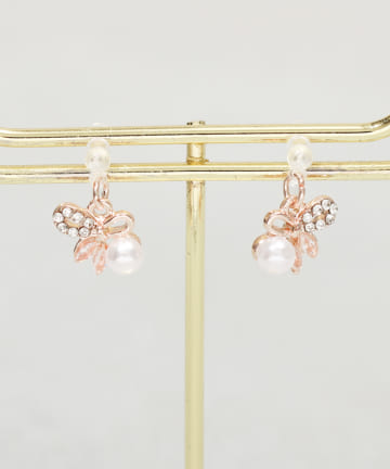 パール付リボン樹脂イヤリング