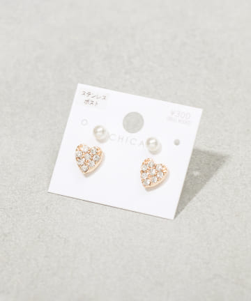 3COINS(スリーコインズ) パールハートピアス4個セット