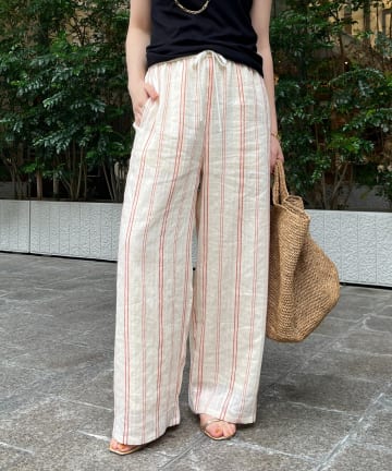 リネンレーヨンストライプパンツ